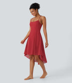 Backless Lace Up 2-in-1 Pocket High Low Contrast Mesh Flowy Midi Dance Active Dress — Samba — view 3