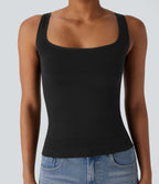 OneForm Seamless Flow Square Neck Lounge Shapewear Tank Top — Black — view 6