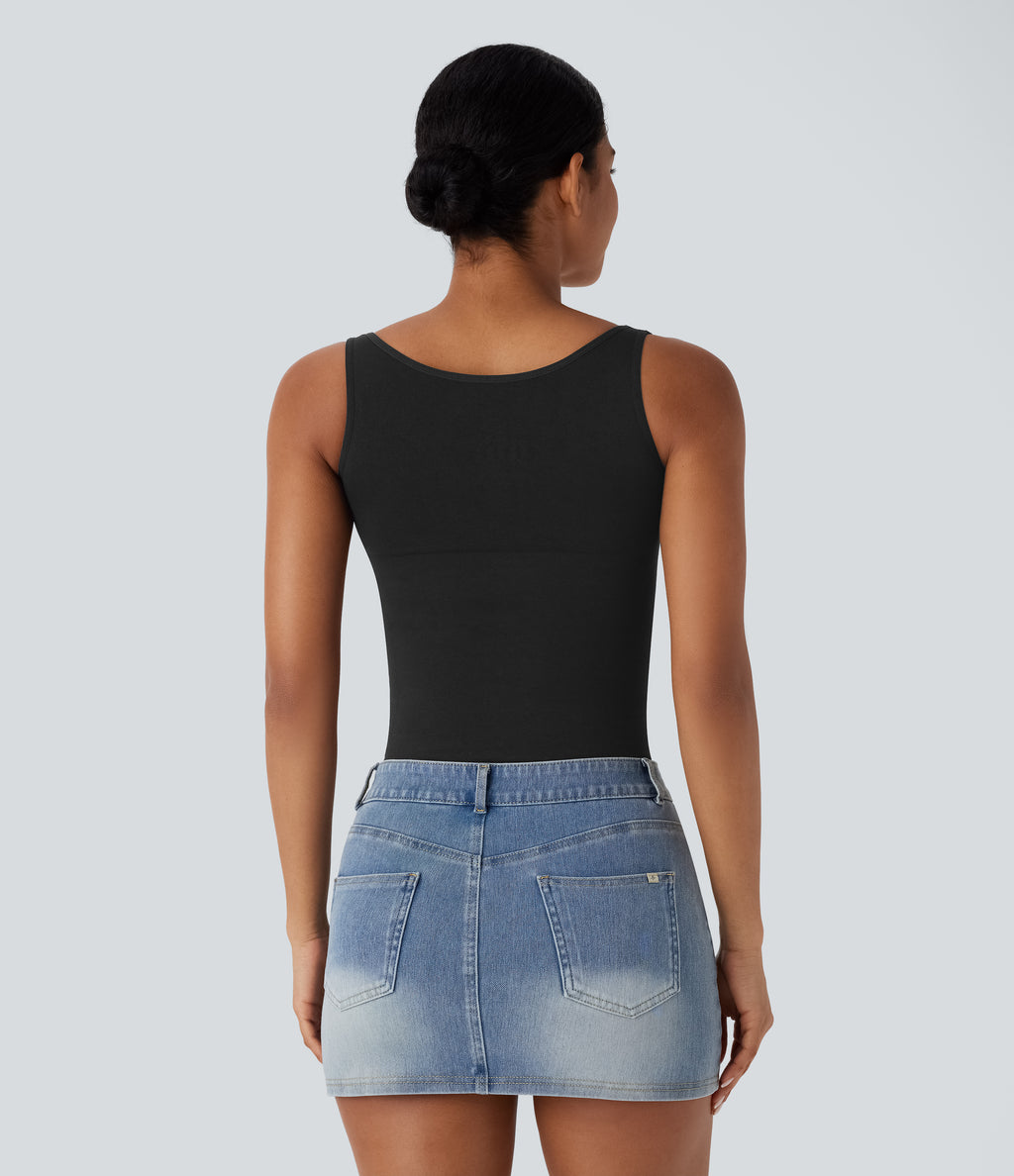 OneForm Seamless Flow Square Neck Lounge Shapewear Tank Top — Black — view 2