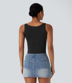 OneForm Seamless Flow Square Neck Lounge Shapewear Tank Top — Black — view 2