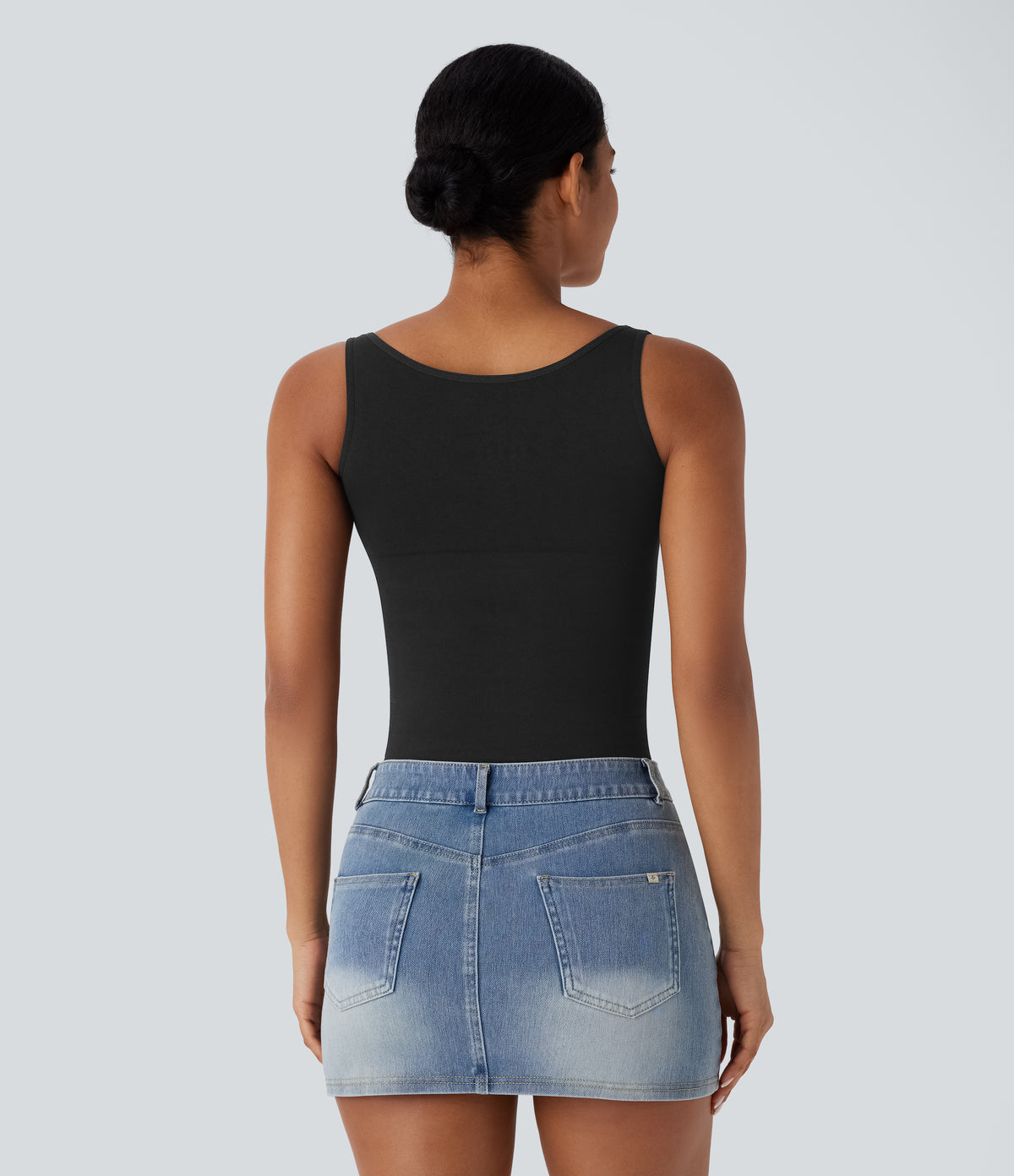 OneForm Seamless Flow Square Neck Lounge Shapewear Tank Top — Black — view 2
