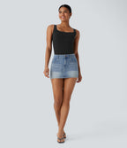 OneForm Seamless Flow Square Neck Lounge Shapewear Tank Top — Black — view 8