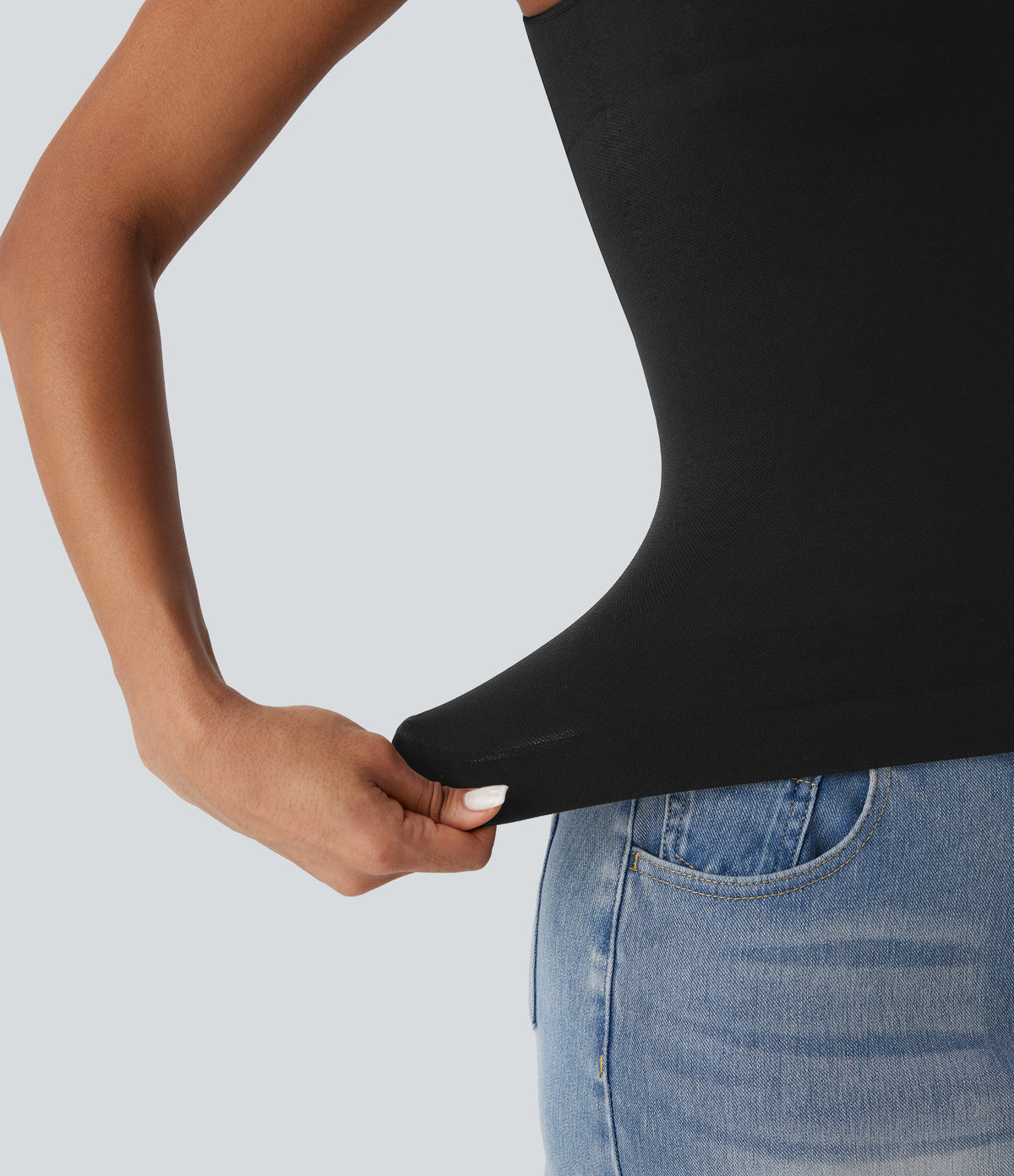 OneForm Seamless Flow Square Neck Lounge Shapewear Tank Top — Black — view 5