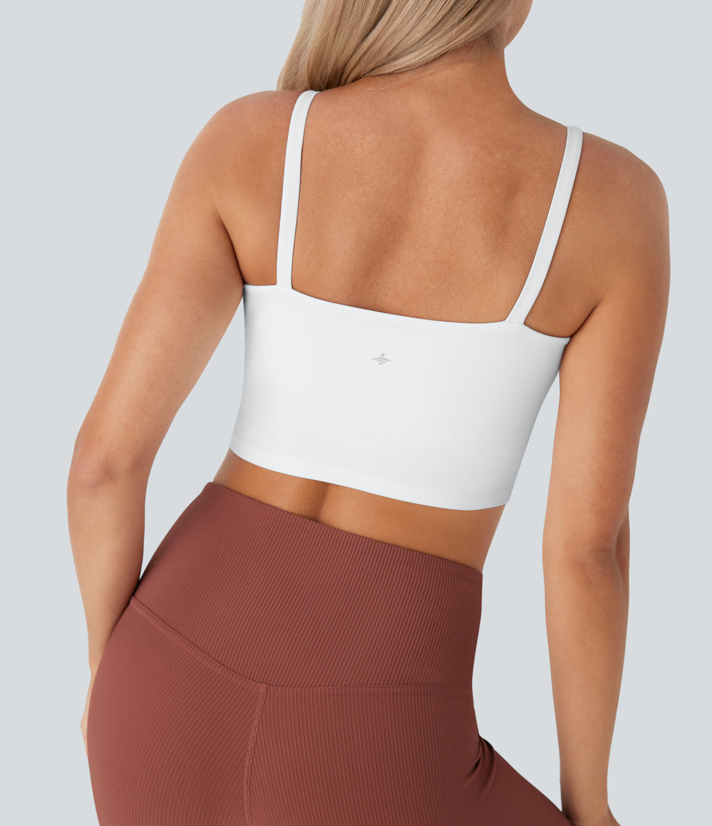 Plush Basic Padded Cropped Running Cami Top DD-F Cups — White — view 4