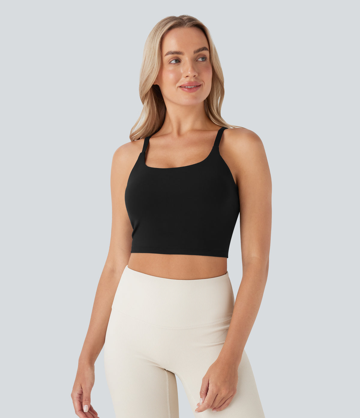 Plush Basic Padded Cropped Running Cami Top DD-F Cups — Black — view 6