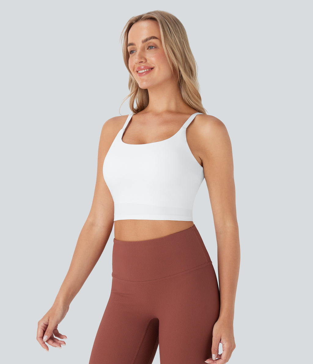 Plush Basic Padded Cropped Running Cami Top DD-F Cups — White — view 3