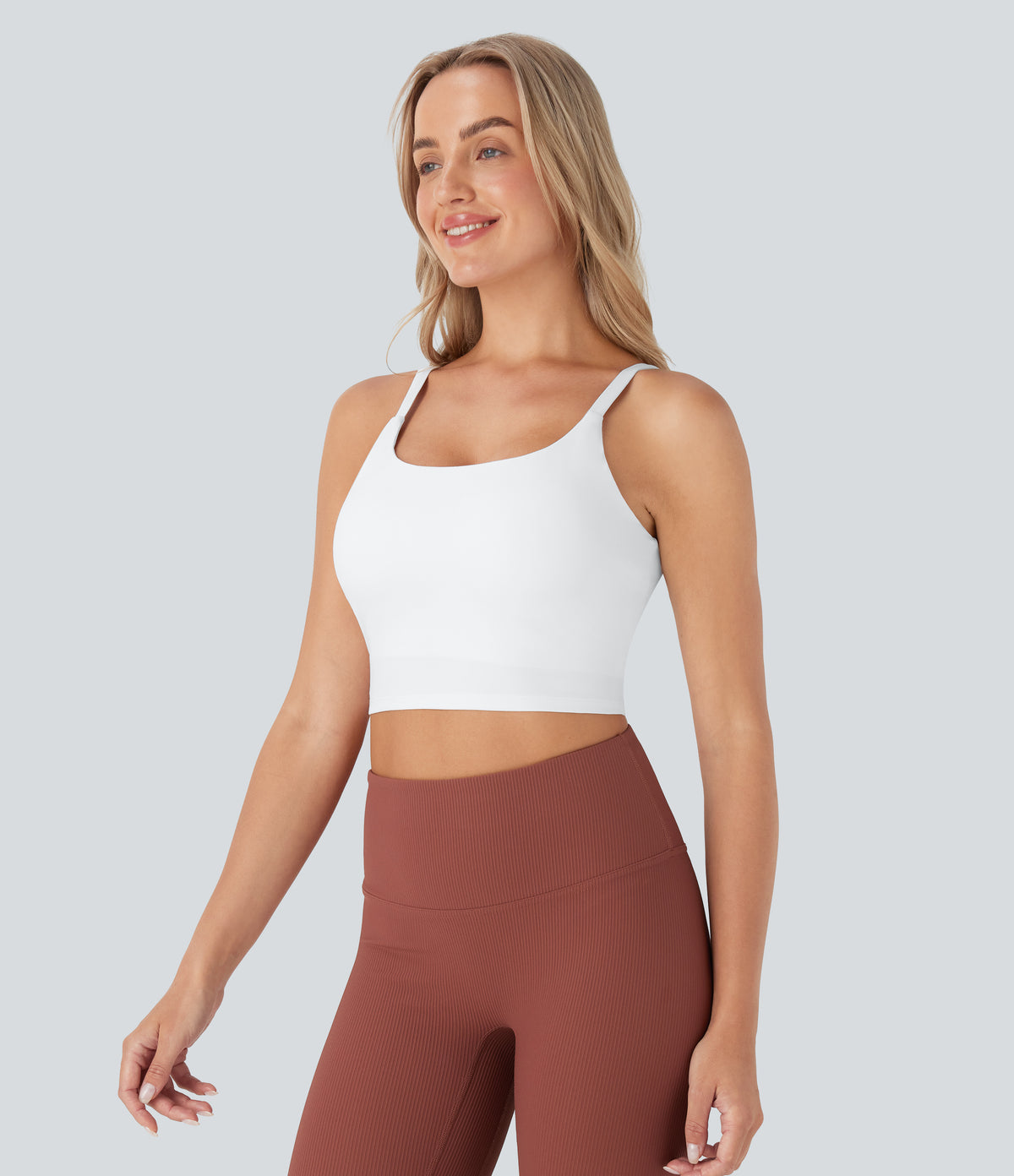 Plush Basic Padded Cropped Running Cami Top DD-F Cups — White — view 3