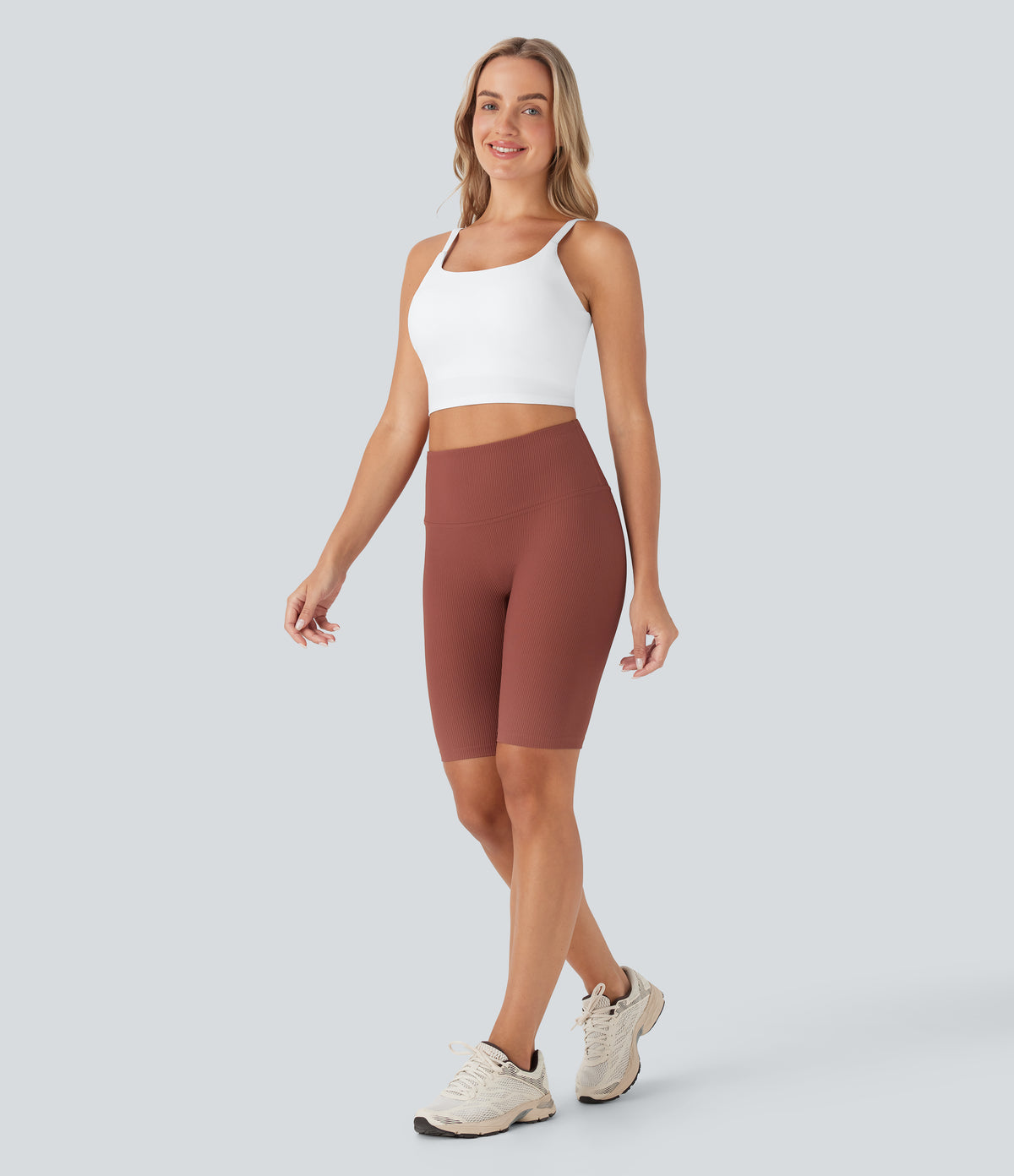 Plush Basic Padded Cropped Running Cami Top DD-F Cups — White — view 5