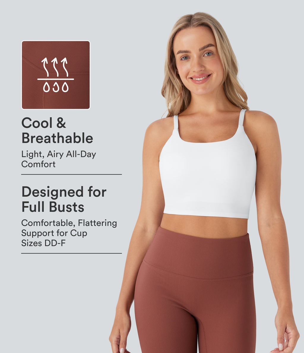 Plush Basic Padded Cropped Running Cami Top DD-F Cups — White — view 1