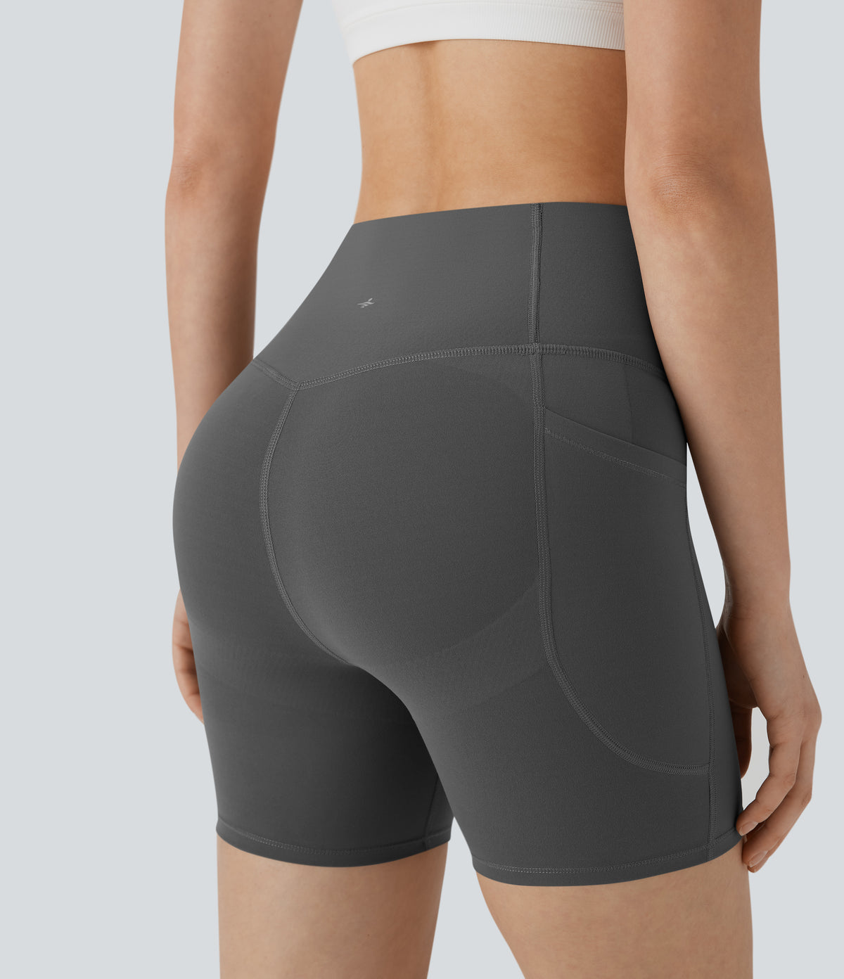 High Waisted Butt Lifting Tummy Control Pocket Shaping Training Biker Shorts 5'' — Volcanic Ash — view 1