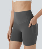 High Waisted Butt Lifting Tummy Control Pocket Shaping Training Biker Shorts 5'' — Volcanic Ash — view 7
