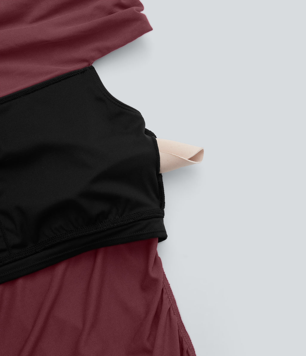 Off Shoulder Ruched Skinny Casual Top — Oxblood Red — view 7