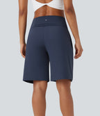 Airy High Waisted Pockets InstantCool Yoga Bermuda Shorts — Mood Indigo — view 3