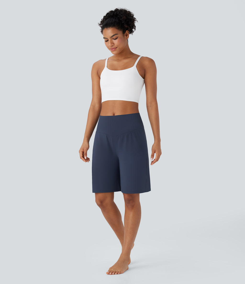 Airy High Waisted Pockets InstantCool Yoga Bermuda Shorts — Mood Indigo — view 8