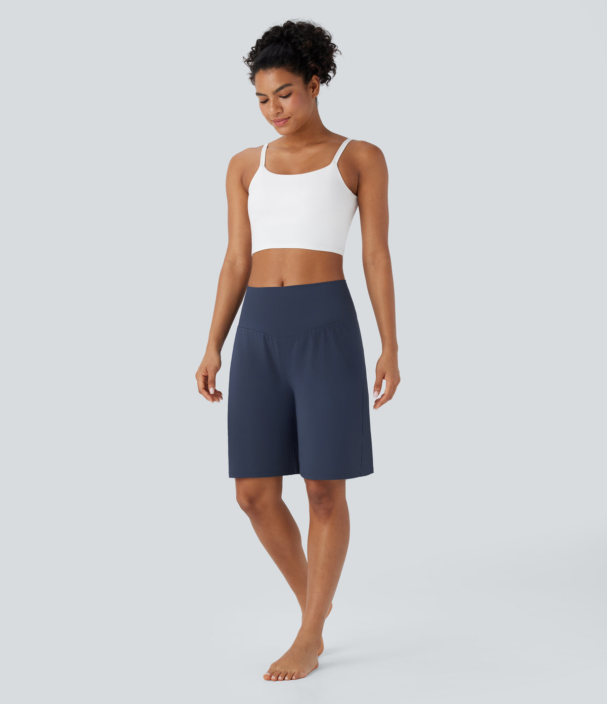 Airy High Waisted Pockets InstantCool Yoga Bermuda Shorts — Mood Indigo — view 8