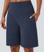 Airy High Waisted Pockets InstantCool Yoga Bermuda Shorts — Mood Indigo — view 7