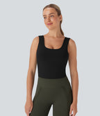 U Neck Crossover Dance Tank Vest Top DD-F Cups — Black — view 2