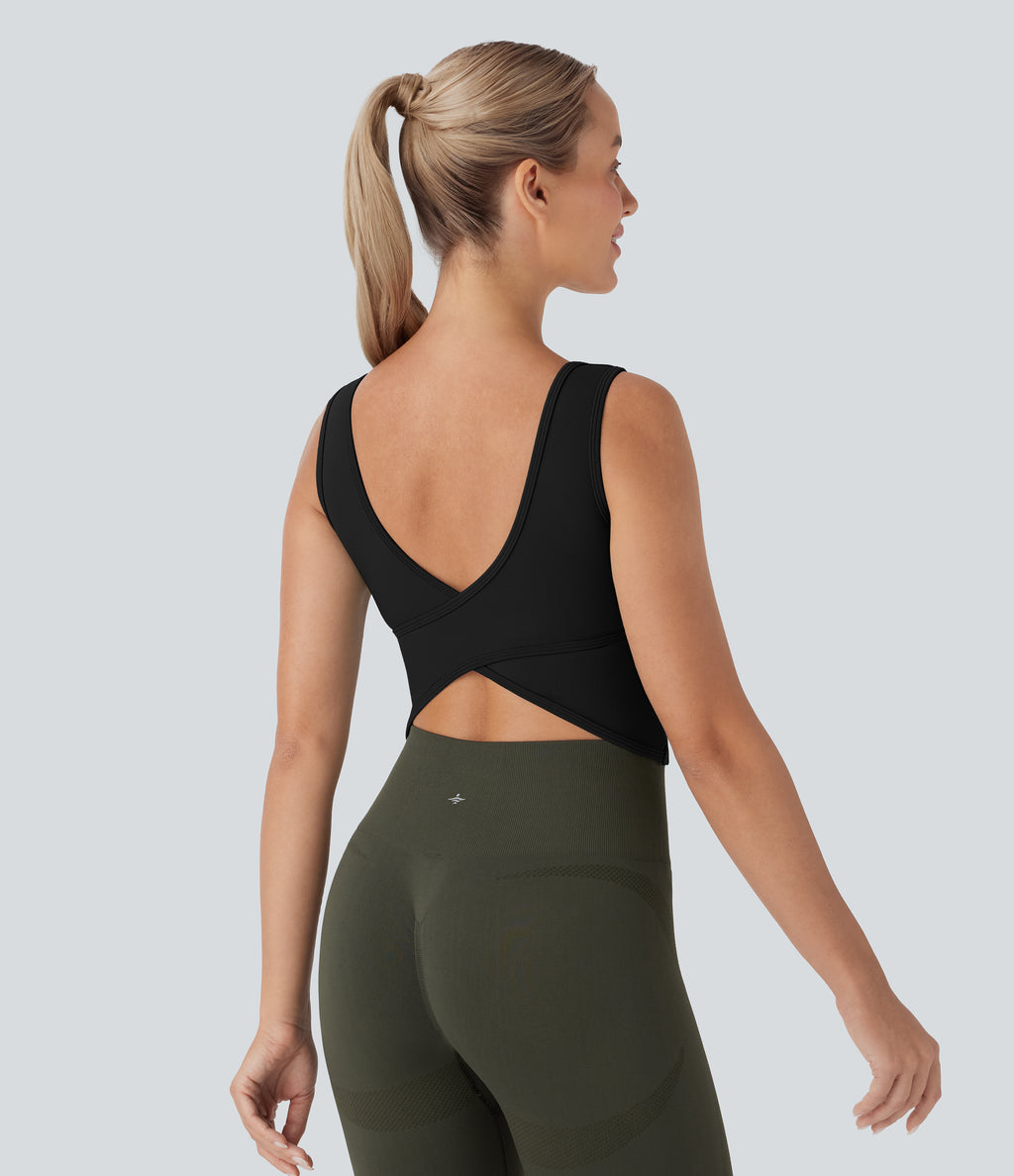 U Neck Crossover Dance Tank Vest Top DD-F Cups — Black — view 3
