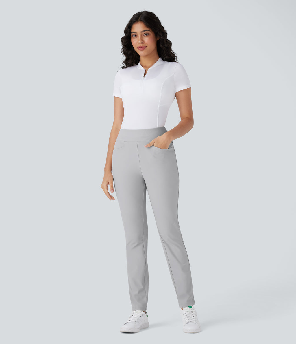 Mid Rise Multiple Pockets Split Tapered Quick Dry Golf Trousers-Golf Tee Pocket-UPF40+ — Quiet Gray — view 8