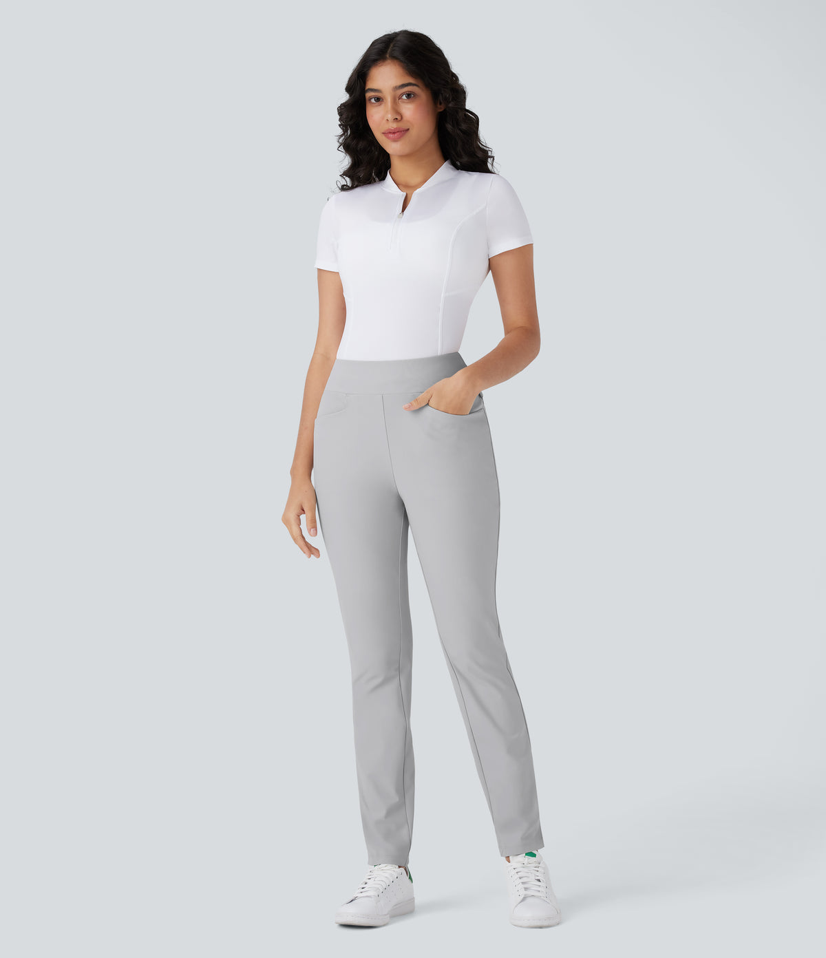 Mid Rise Multiple Pockets Split Tapered Quick Dry Golf Trousers-Golf Tee Pocket-UPF40+ — Quiet Gray — view 8