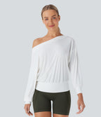 One Shoulder Oversize Quick Dry Yoga Sports Top — White — view 3