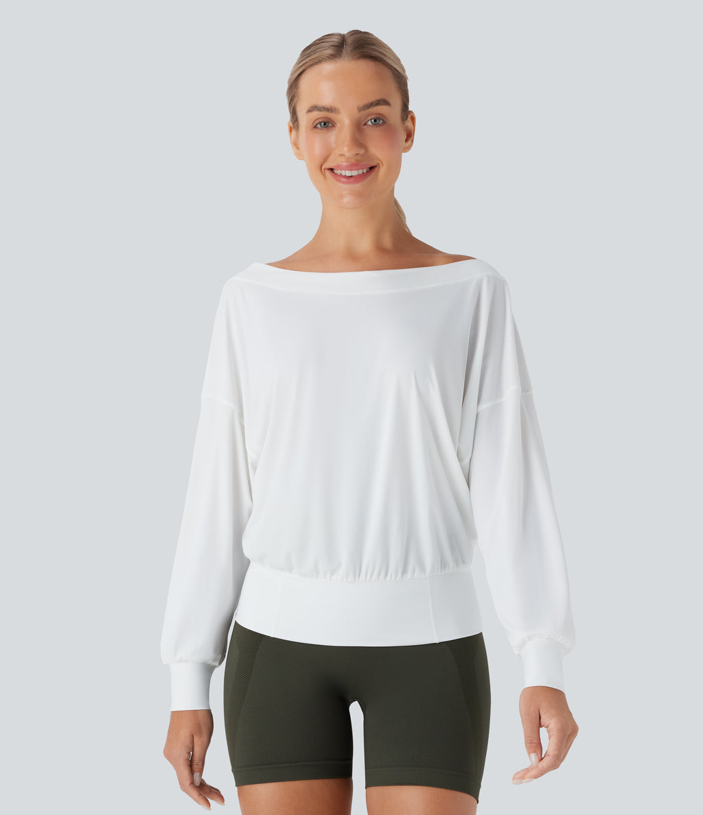 One Shoulder Oversize Quick Dry Yoga Sports Top — White — view 6