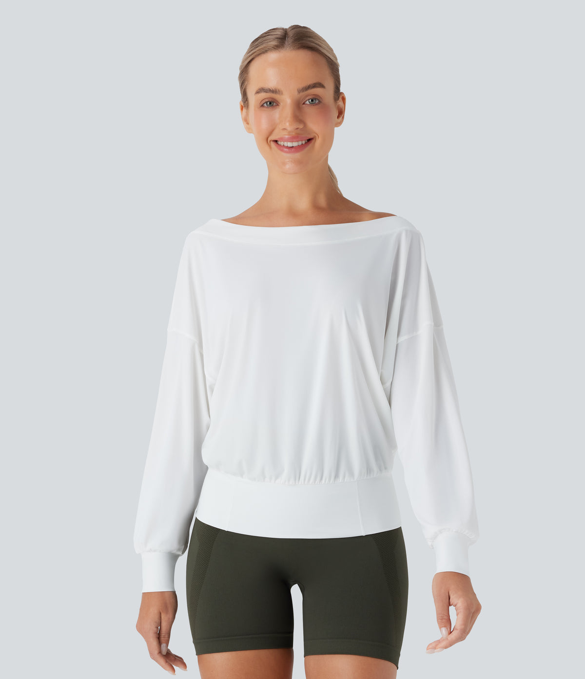 One Shoulder Oversize Quick Dry Yoga Sports Top — White — view 6