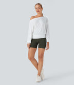 One Shoulder Oversize Quick Dry Yoga Sports Top — White — view 7