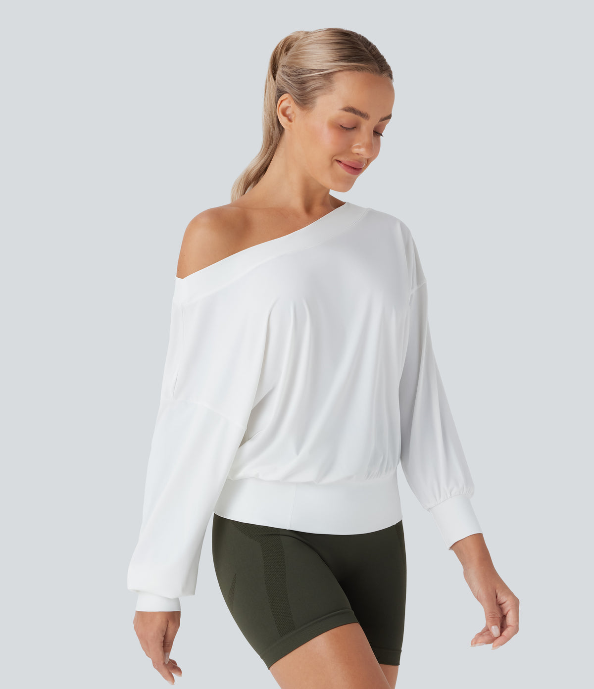 One Shoulder Oversize Quick Dry Yoga Sports Top — White — view 1