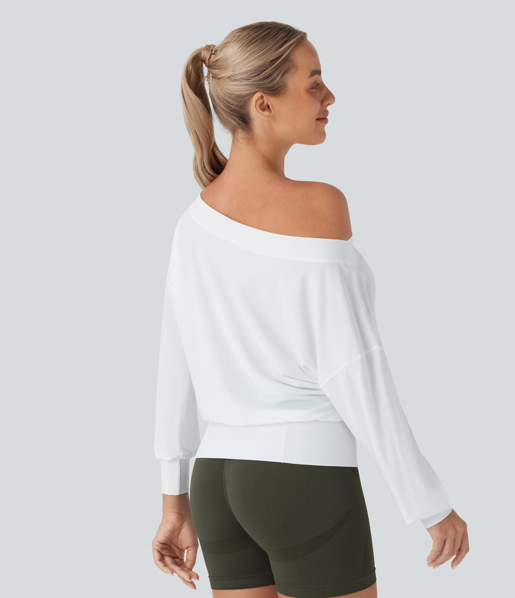 One Shoulder Oversize Quick Dry Yoga Sports Top — White — view 2