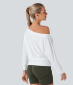 One Shoulder Oversize Quick Dry Yoga Sports Top — White — view 2