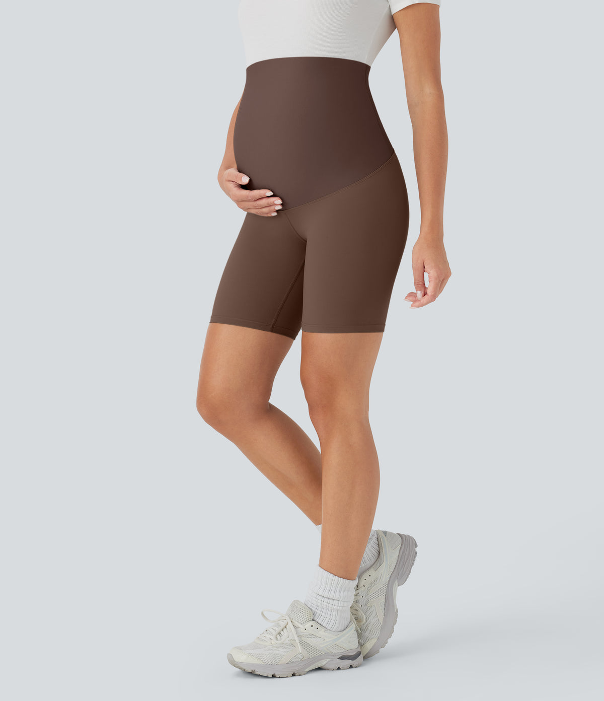 Super High Waisted Maternity Yoga Biker Shorts 7'' — Soft Silt — view 6