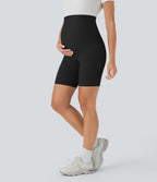 Super High Waisted Maternity Yoga Biker Shorts 7'' — Black — view 1