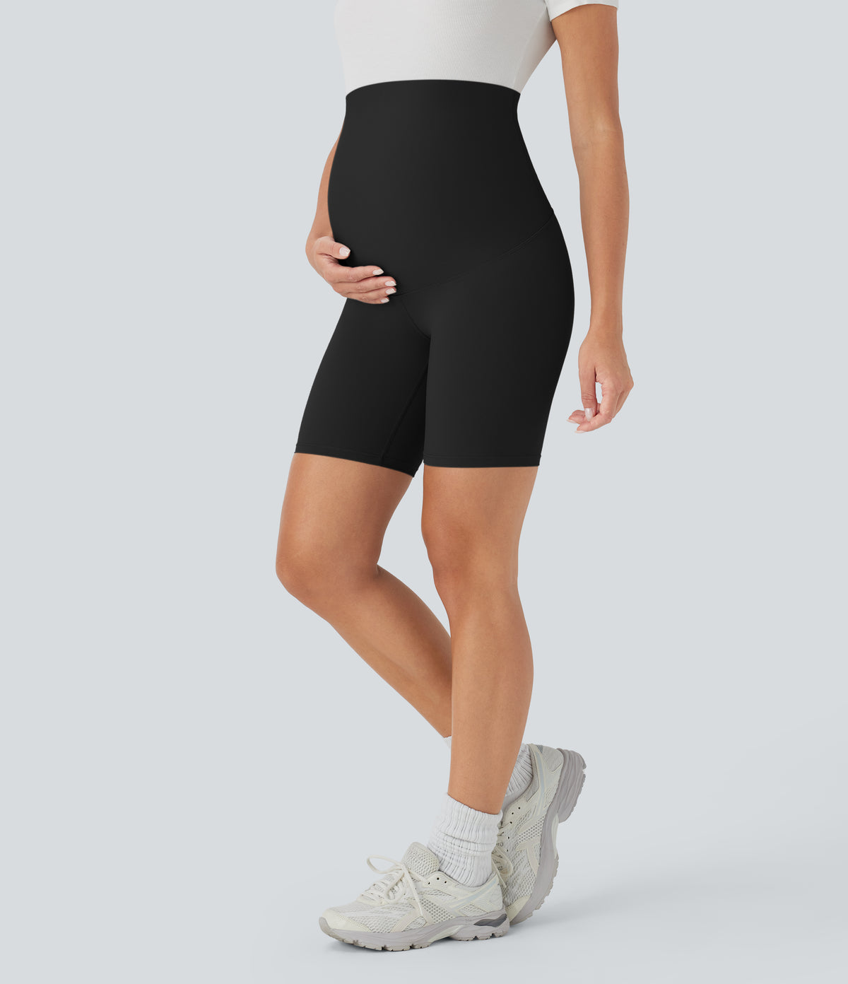 Super High Waisted Maternity Yoga Biker Shorts 7'' — Black — view 1