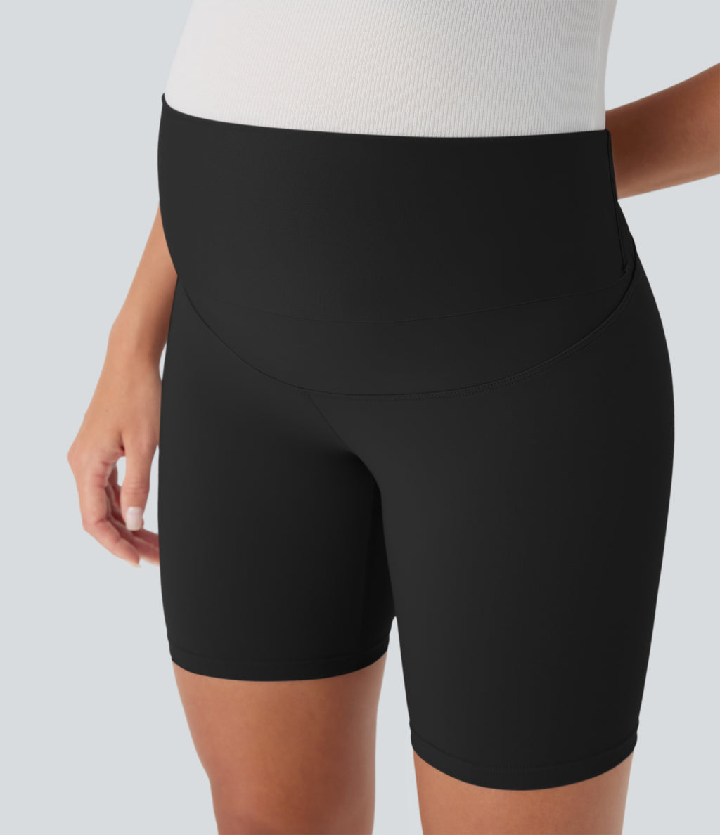 Super High Waisted Maternity Yoga Biker Shorts 7'' — Black — view 5