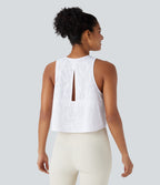 Round Neck Cut Out Cropped Yoga Tank Vest Top — White — view 4