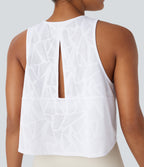 Round Neck Cut Out Cropped Yoga Tank Vest Top — White — view 1