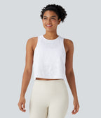 Round Neck Cut Out Cropped Yoga Tank Vest Top — White — view 3