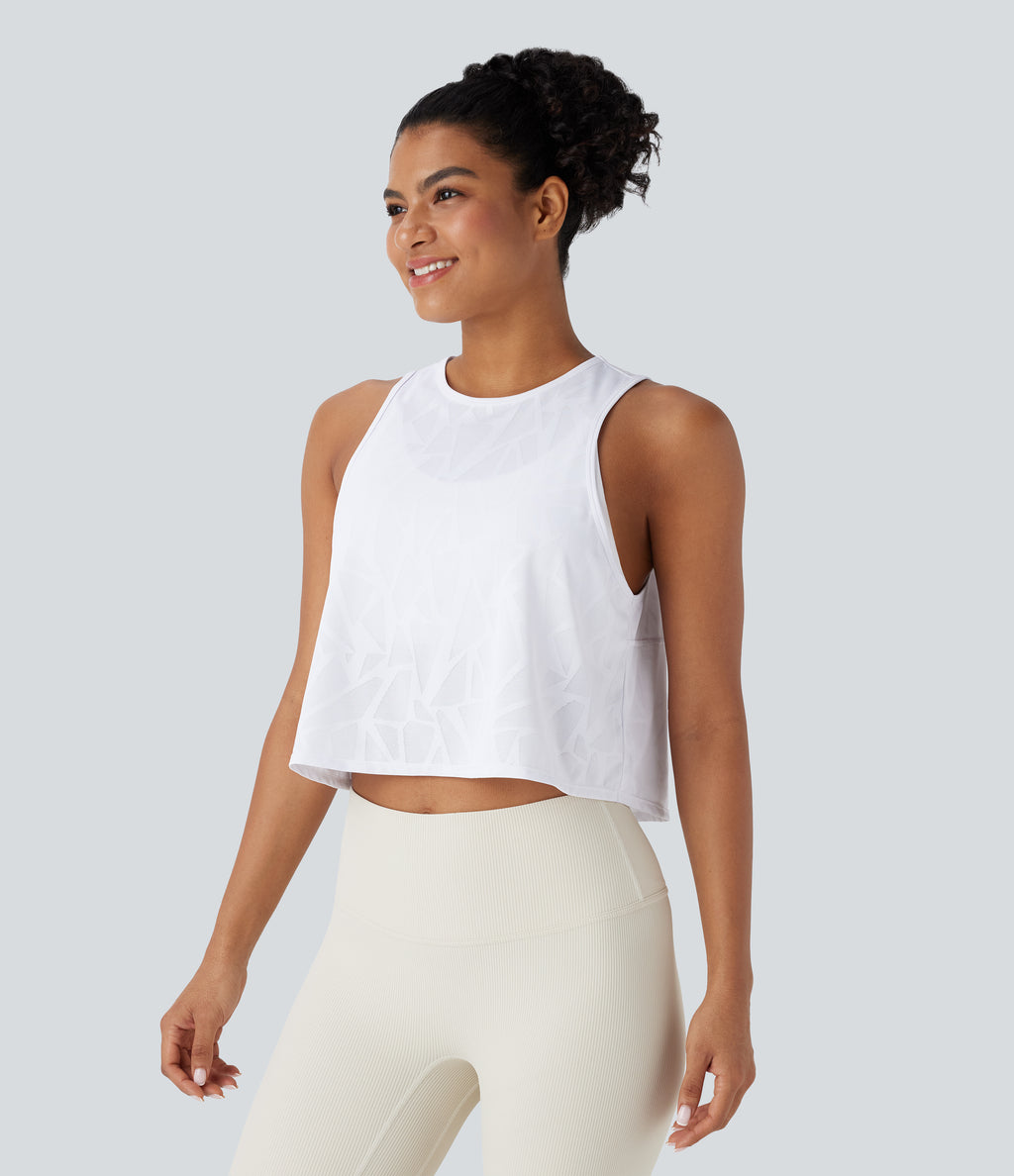 Round Neck Cut Out Cropped Yoga Tank Vest Top — White — view 2