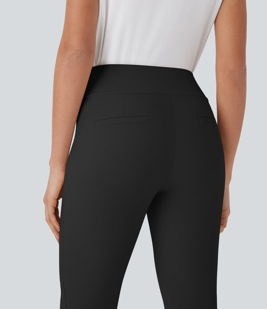 High Waisted Skinny Tapered Work Trousers — Black — view 4