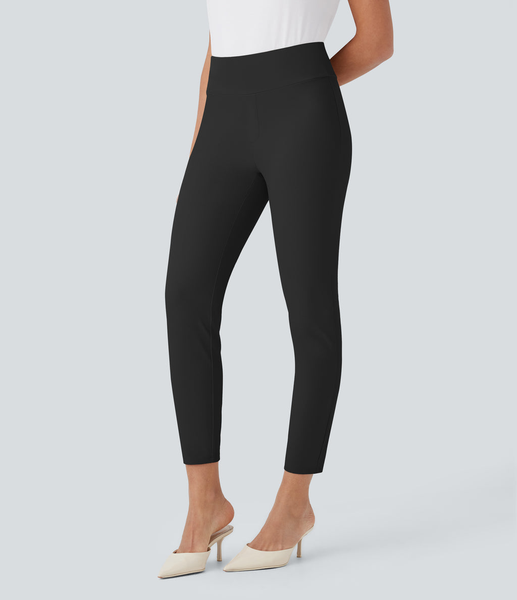 High Waisted Skinny Tapered Work Trousers — Black — view 3
