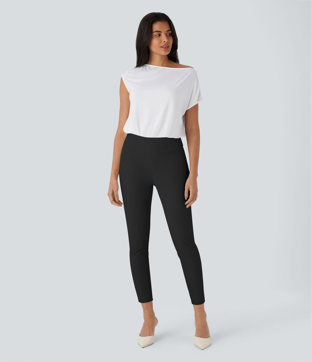 High Waisted Skinny Tapered Work Trousers — Black — view 6