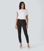 High Waisted Skinny Tapered Work Trousers — Black — view 6