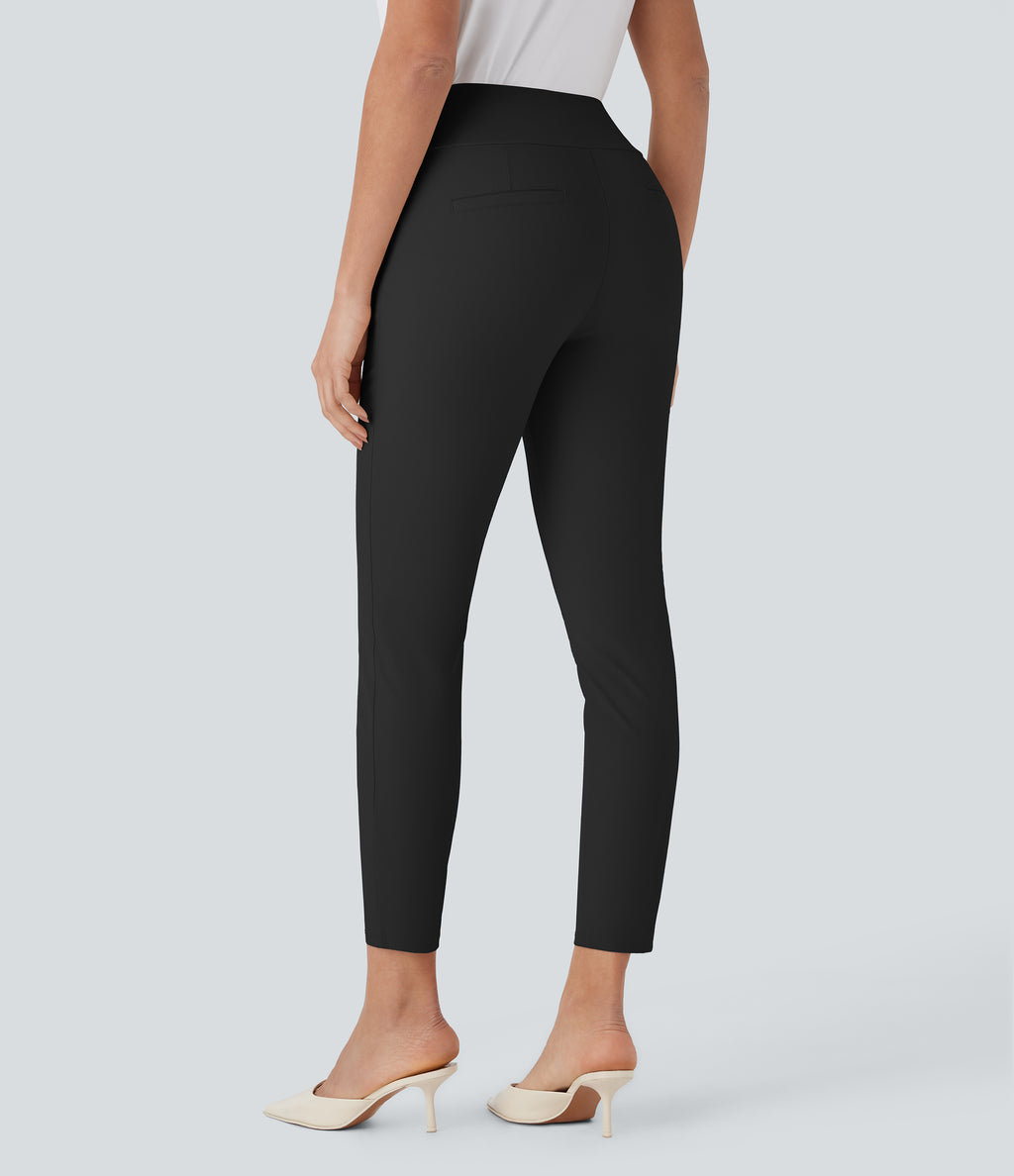 High Waisted Skinny Tapered Work Trousers — Black — view 2