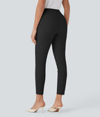 High Waisted Skinny Tapered Work Trousers — Black — view 2