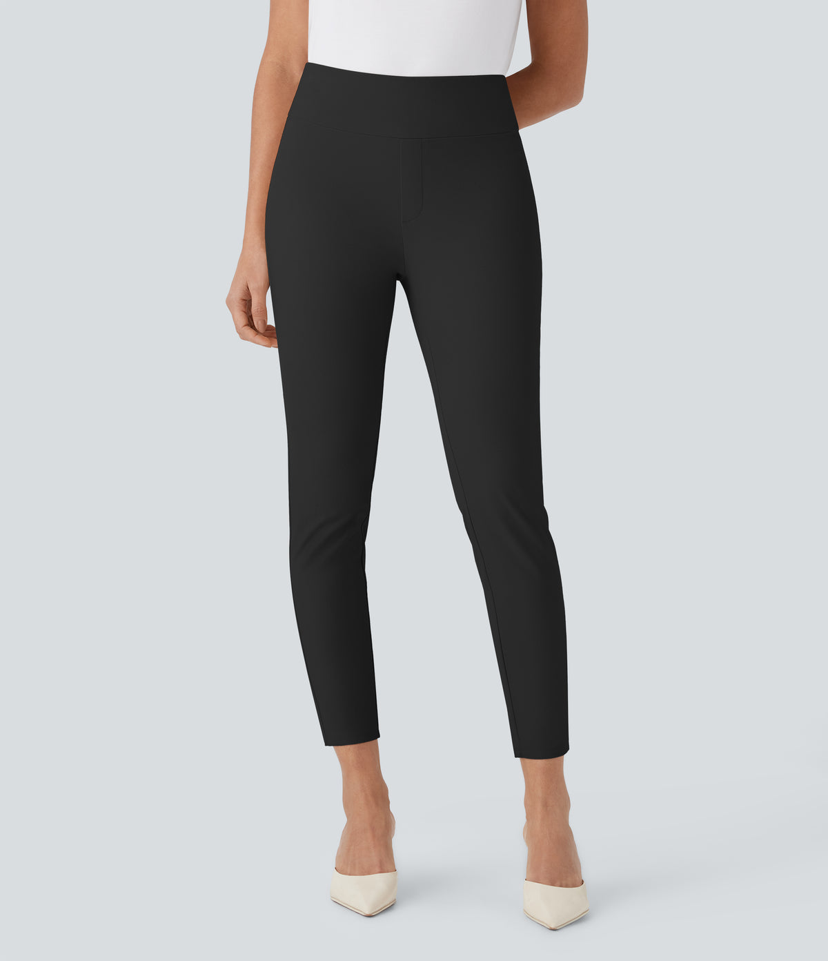 High Waisted Skinny Tapered Work Trousers — Black — view 1