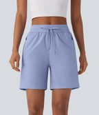 Water Repellent Wear-Resistant Mid Rise Drawstring Multiple Zipper Pockets Hiking Shorts — Azure Haze — view 3