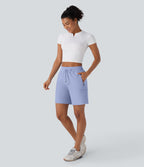 Water Repellent Wear-Resistant Mid Rise Drawstring Multiple Zipper Pockets Hiking Shorts — Azure Haze — view 7