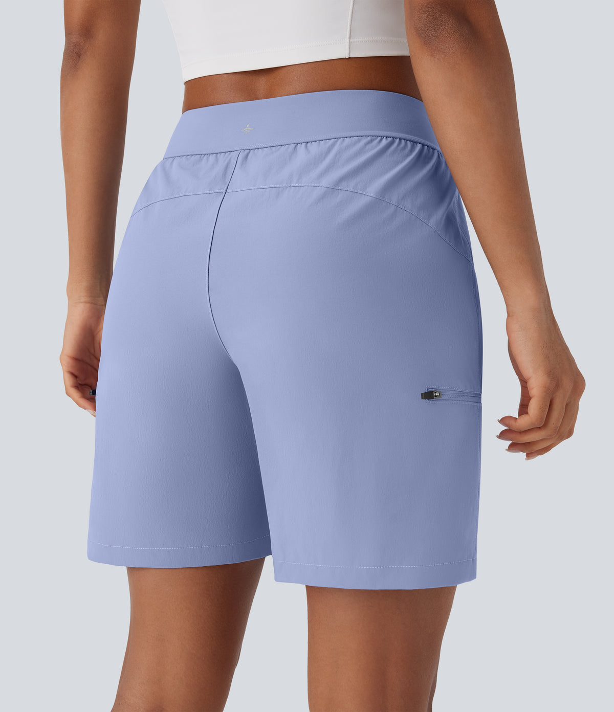 Water Repellent Wear-Resistant Mid Rise Drawstring Multiple Zipper Pockets Hiking Shorts — Azure Haze — view 6