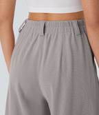 High Waisted Side Pocket Waffle Casual Bermuda Shorts — Mink Ash — view 5